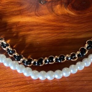 Handbag‎ Gold and Black Chain embellishment with a touch of white faux pearls